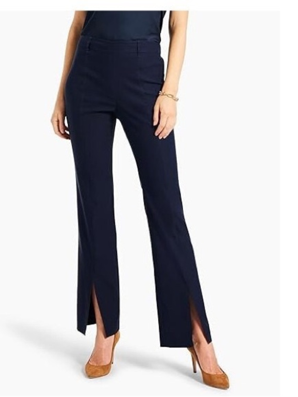 NIC+ZOE Navy Blue Split Hem Straight Leg Dress Pants Work Trousers size 6 Office